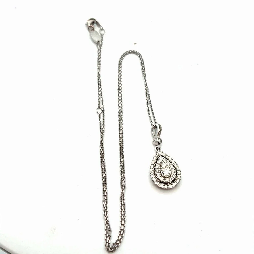 Neil Lane 14K White Gold Diamond Triple Layer Pear Halo Dangle Pendant Necklace